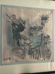 East Asian Warrior and Chariot Ink and Watercolor Painting
