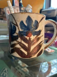Hand-Decorated Floral Stoneware Mug