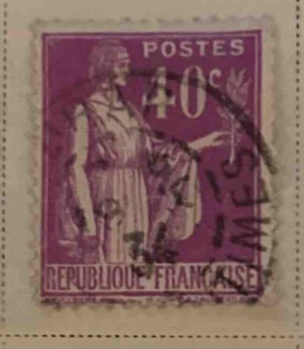 French 'Peace and Commerce' Postage Stamp, 40 Centimes (Purple)
