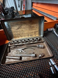 Vintage Automotive Torque Wrench and Socket Set with Specific Ford V8 Settings