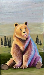 Seated Bear in Landscape (Acrylic Painting)
