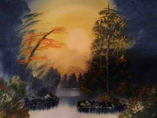 Lakeside Landscape Oil Painting in Wet-on-Wet Style