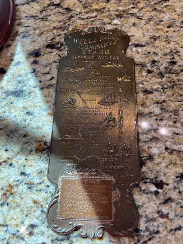 Wells Fargo Company Stage Express Routes Plaque