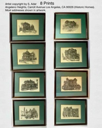 S. Ader Prints of Historic Homes on Carroll Avenue, Angelino Heights, Los Angeles (Set of 8)