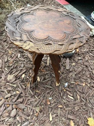Carved Wooden Tripod Side Table with Dragon Motif