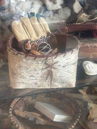 Birch Bark Basket with Traditional Alaskan Items