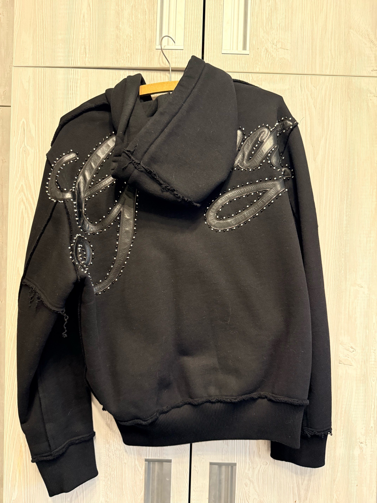 Full-Zip Black Deconstructed Embellished Hoodie