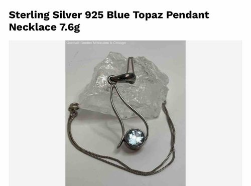 Sterling Silver 925 Blue Topaz Pendant Necklace