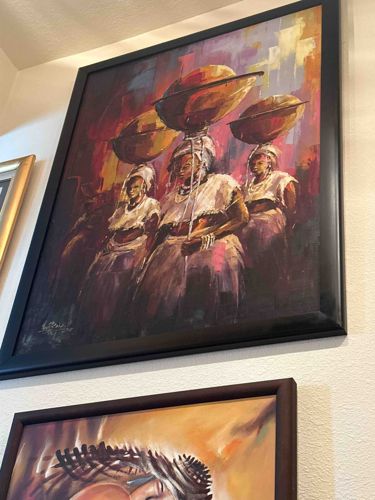 Framed African Women Carrying Baskets Painting