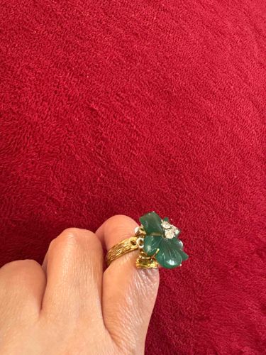 Jade Gemstone Real Gold Floral Cocktail Ring with Diamonds