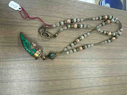Malachite 'Tusk' Pendant Beaded Necklace