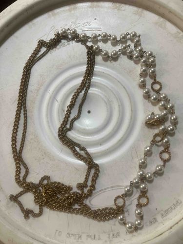Multi-strand Faux Pearl and Brass Tone Necklace