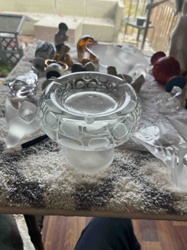 Frosted and Clear Glass Ashtray on Stand