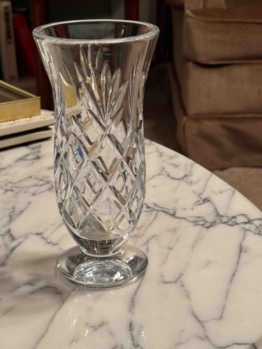 Footed Lead Crystal Cut Glass Vase