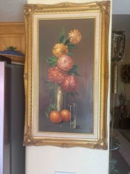 Still Life Oil Painting of Chrysanthemums and Oranges