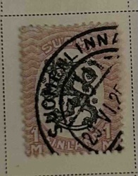 Finnish 1 Mark Stamp with Lion Emblem, Postmarked
