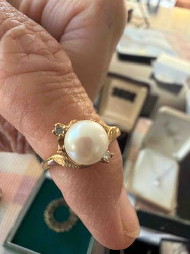 Pearl and Diamond Accent Gold Ring