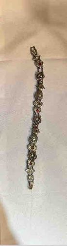 Vintage Link Bracelet with Red Gemstone Accents