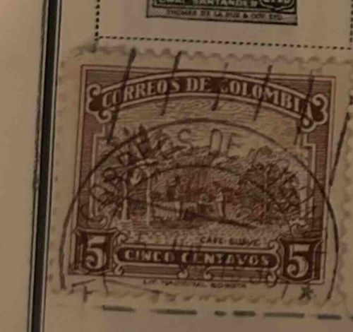 Colombian 5 Centavos Postage Stamp (Coffee Farm Scene)