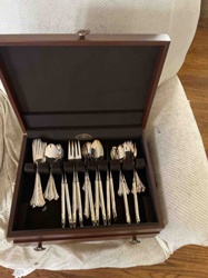 Reed & Barton Silver Plated Dinnerware Set in Cherry Finish Oak Box
