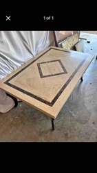 Inlaid Stone Coffee Table with Wrought Iron Base
