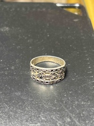 Sterling Silver Marcasite and Black Gemstone Band Ring