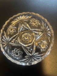 Pressed Glass Ruffled Edge Dish with Starburst Pattern
