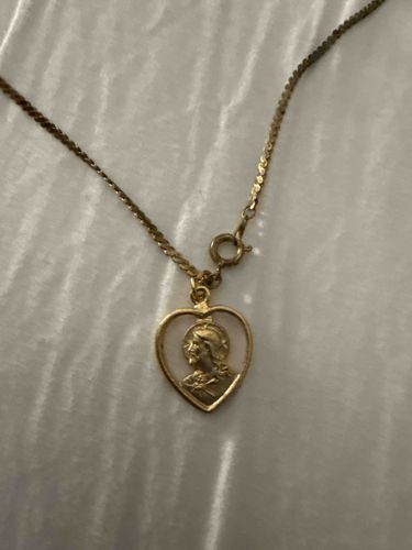 Gold-Tone Heart Pendant Necklace with Jesus Effigy