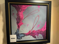 Framed Contemporary Art with Butterfly and Pink Abstract Elements