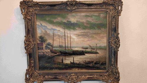 Seascape with Boats and Coastal Dwelling Painting