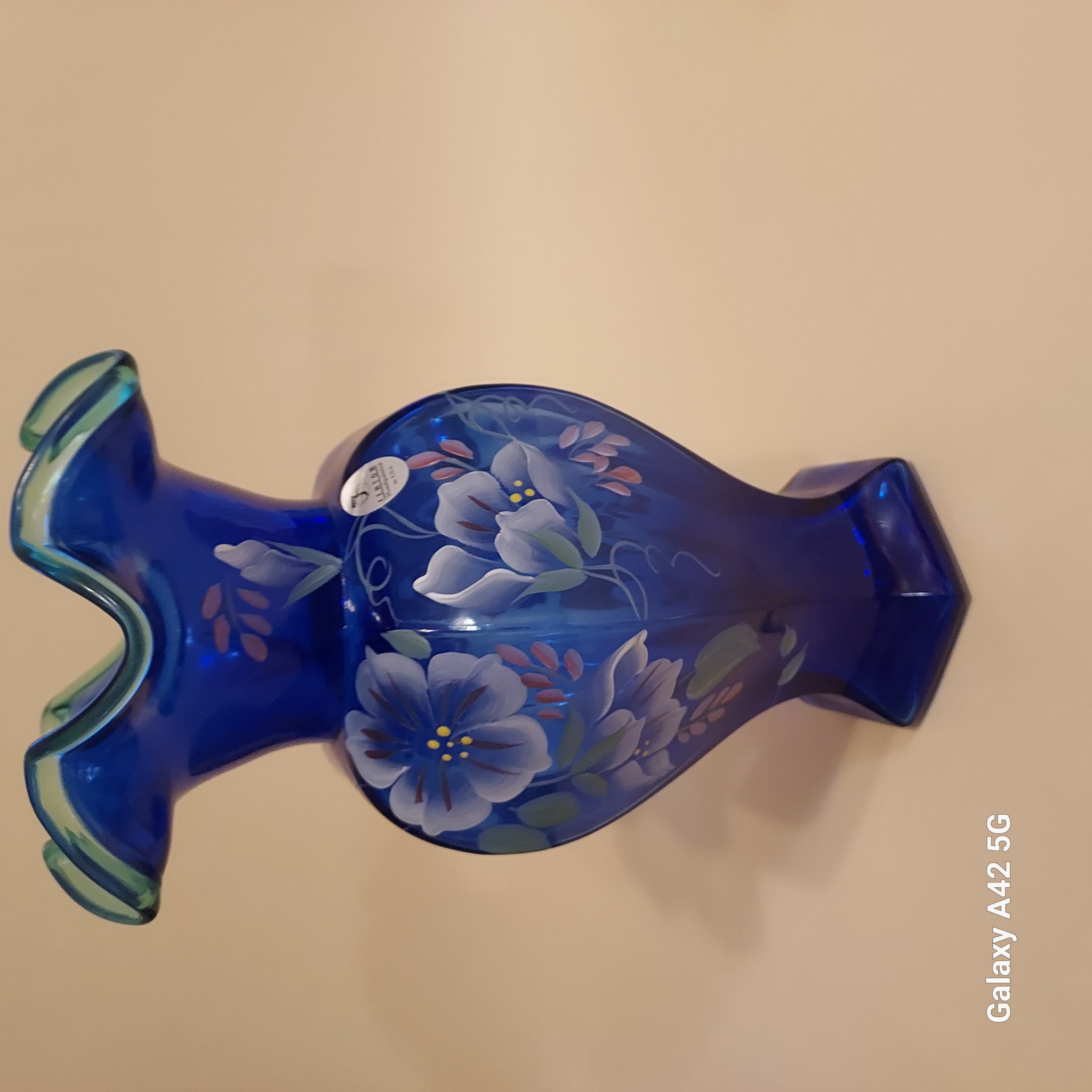 Submitted photo of Hand-painted cobalt blue art glass vase