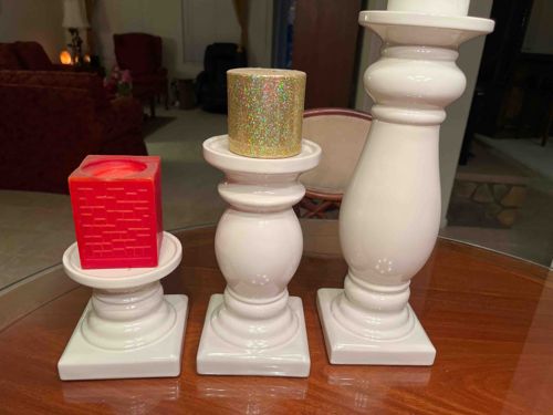Set of Three Graduated Turn-Style Ceramic Pillar Candlesticks