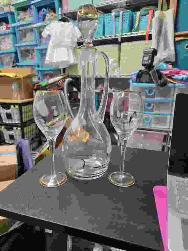 Etched Crystal Wine Decanter with Matching Stemware Set
