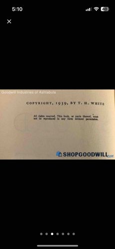 Book by T. H. White (Copyright 1939)