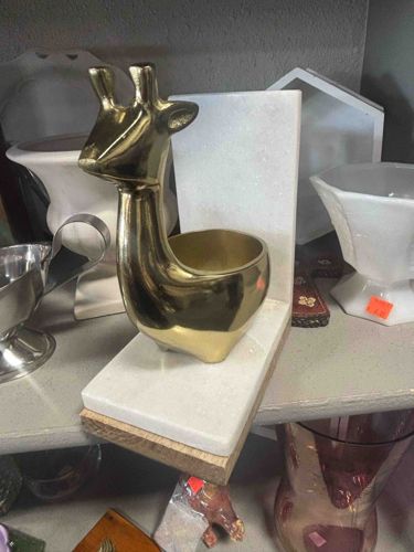 Brass Giraffe Head Bookend with Marble Base