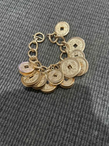 Gold-Toned Charm Bracelet with Chinese 'Cash' Coin Replicas