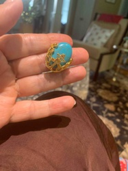 Turquoise and Gold-Tone Filigree Statement Ring