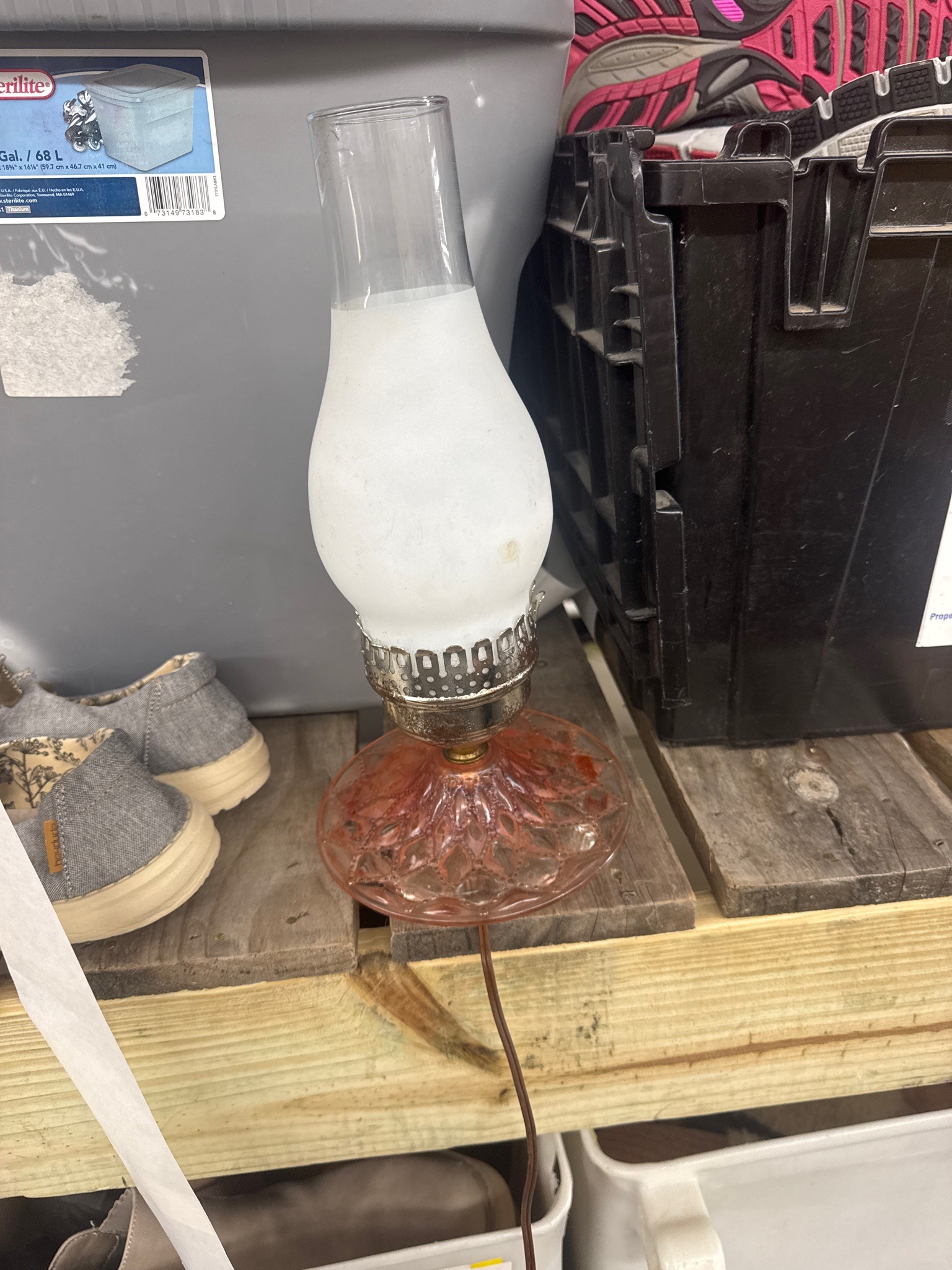 Submitted photo of Electric oil-style lamp with pink glass base