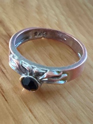 Sterling Silver Ring with Black Agate and Sculpted Details