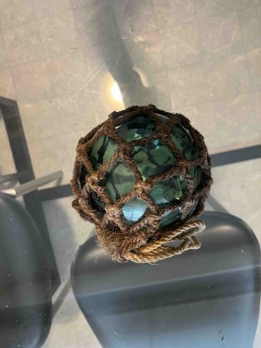Vintage Glass Fishing Float with Rope Net