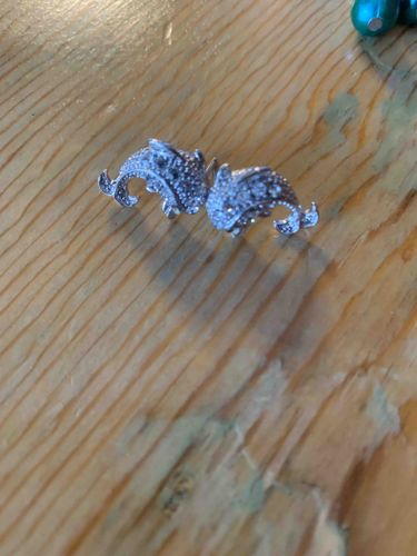 Silver-Tone Rhinestone Dolphin Earrings