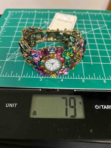 Multicolor Gemstone Floral Peacock Design Cuff Bracelet Watch