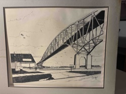 Bridge Landscape Pen and Ink Drawing