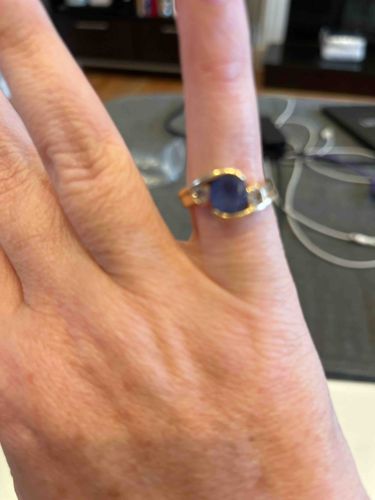 Gold-toned Ring with Blue Gemstone and Clear Accents