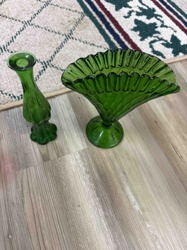 Pair of Green Glass Vases/Bowls