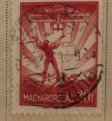 Hungarian 'Strong Man' definitve postage stamp (1946-1948 issue), 20 Filler denomination