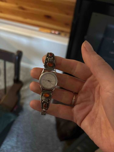 Sterling Silver and Amber Cuff Watch