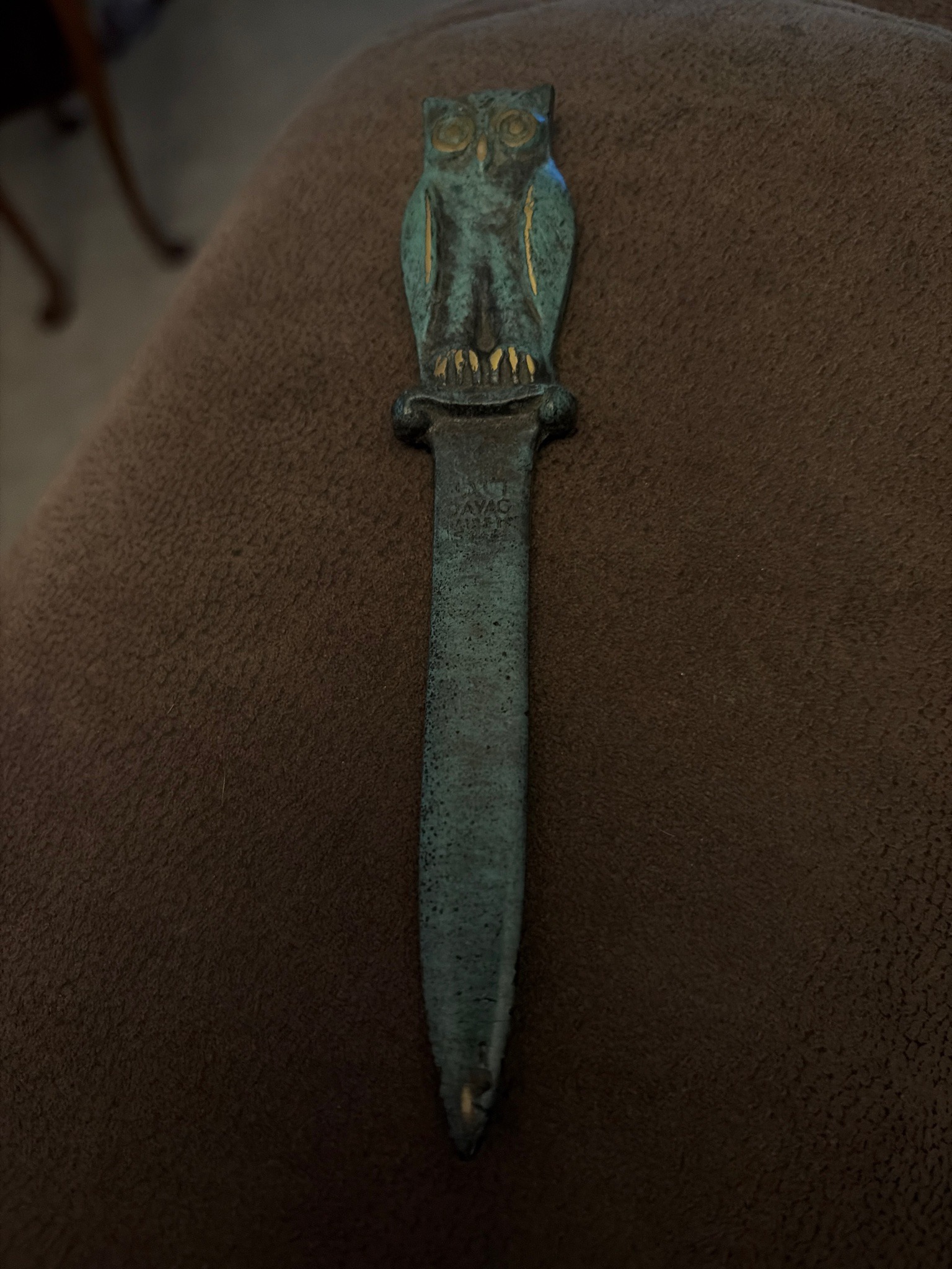 Submitted photo of Bronze owl-handled letter opener (unauthenticated)