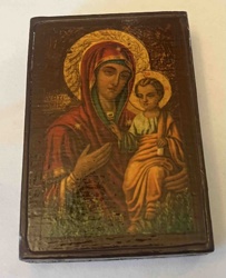Greek Orthodox Icon of Theotokos and Christ Child (Printed on Wood)