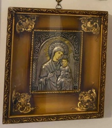 Framed Silver-Toned Icon of Madonna and Child